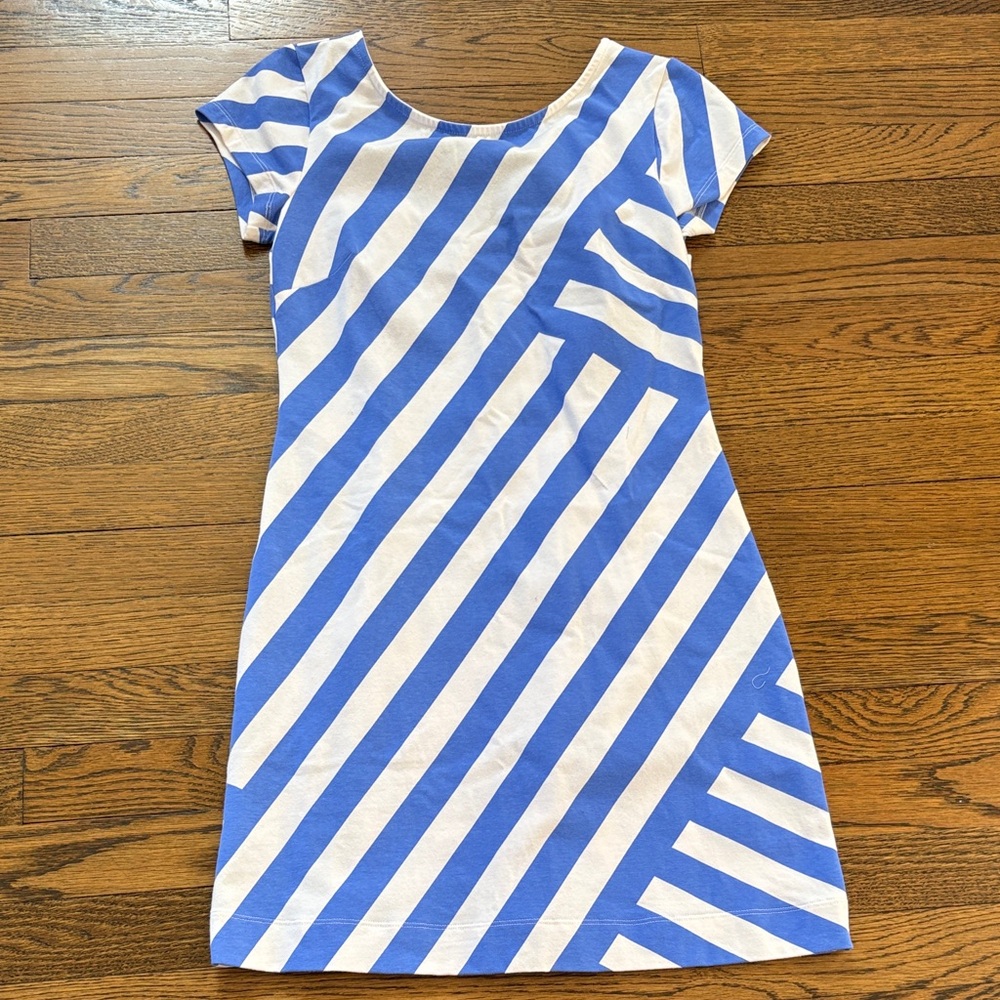 Mahi  Gold Blue and White Striped Short sleeve Dress, xS